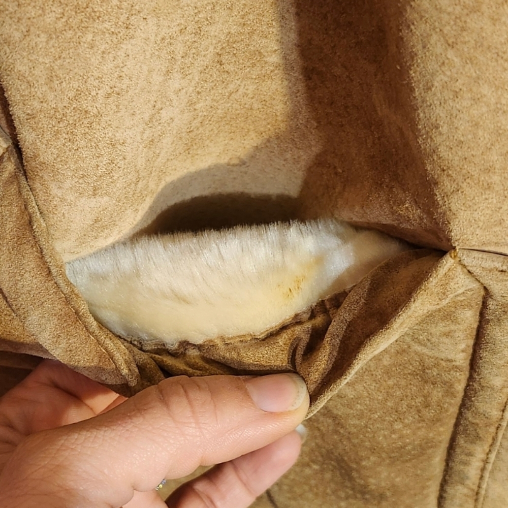 Dennis Basso Faux Fur Lined Leather Coat, Genuine Leather, Tan Leather, Small - Picture 5 of 8